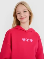 Bluzy dla dziewczynek - 4F Bluza dresowa nierozpinana z kapturem dziewczęca - czerwona 122 (6-7 lat) - miniaturka - grafika 1