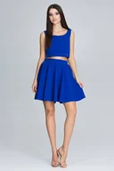 Komplety bielizny - Modny KOMPLET damski luźna bluzka z rozkloszowaną spódnicą niebieski XL - miniaturka - grafika 1