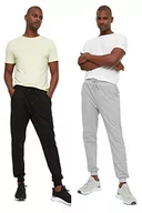 Spodenki męskie - Trendyol męskie spodnie dresowe czarne męskie Regular Fit Tire czerwony Basic 2 Pack dresy treningowe, czarny, M - miniaturka - grafika 1