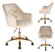 Fotele i krzesła biurowe - Fotel biurowy obrotowy velvet beż podstawa złota - miniaturka - grafika 1