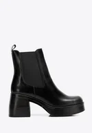 Półbuty męskie - Damskie sztyblety ze skóry naturalnej na masywnej platformie czarne - miniaturka - grafika 1