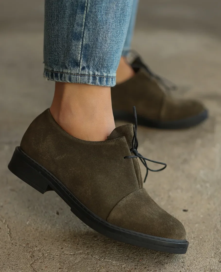 Skórzane khaki półbuty damskie Tunelia 39