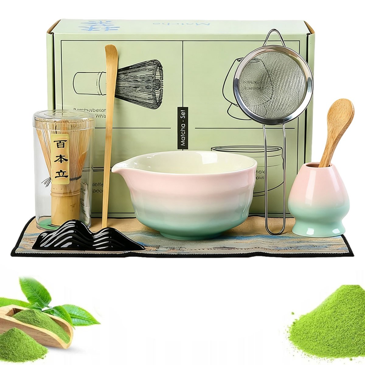 Tradycyjny Zestaw Prezentowy Matcha Chasen Chashaku Matchawan Ceramika 8SZT