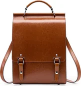 Torebki damskie - INF Regulowana skórzana torba na ramię - Vintage plecak ze skóry bydlęcej na studia i do pracy Kawa - miniaturka - grafika 1