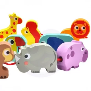 WOOPIE GREEN Drewniane Klocki do Nawlekania Zwierzęta Safari ZOO 13 el. - Zabawki zręcznościowe - miniaturka - grafika 3