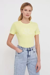 Koszulki sportowe damskie - Tommy Hilfiger t-shirt bawełniany damski kolor żółty - grafika 1