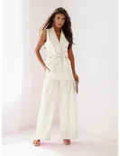Komplety damskie - Stylowy komplet kamizelka i spodnie ARAS - biały - miniaturka - grafika 1