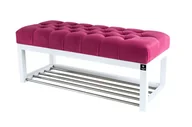 Ławki do przedpokoju - Ławka na buty 50cm EMRAWOOD drewno lite kolor biały siedzisko pikowane kolor różowy - miniaturka - grafika 1