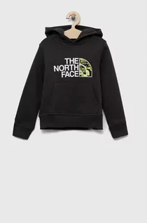Bluzy dla dziewczynek - The North Face bluza dziecięca kolor szary z kapturem z nadrukiem - grafika 1