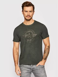 Koszulki męskie - Alpha Industries T-Shirt Olidye 118513 Zielony Regular Fit - grafika 1