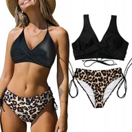 Stroje kąpielowe - STRÓJ KĄPIELOWY DWUCZĘŚCIOWY BIKINI MODELUJĄCY DAMSKI PANTERKA CZARNY S - miniaturka - grafika 1