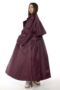 Płaszcz typu trencz maxi oversize burgundowy - Płaszcze damskie - miniaturka - grafika 1