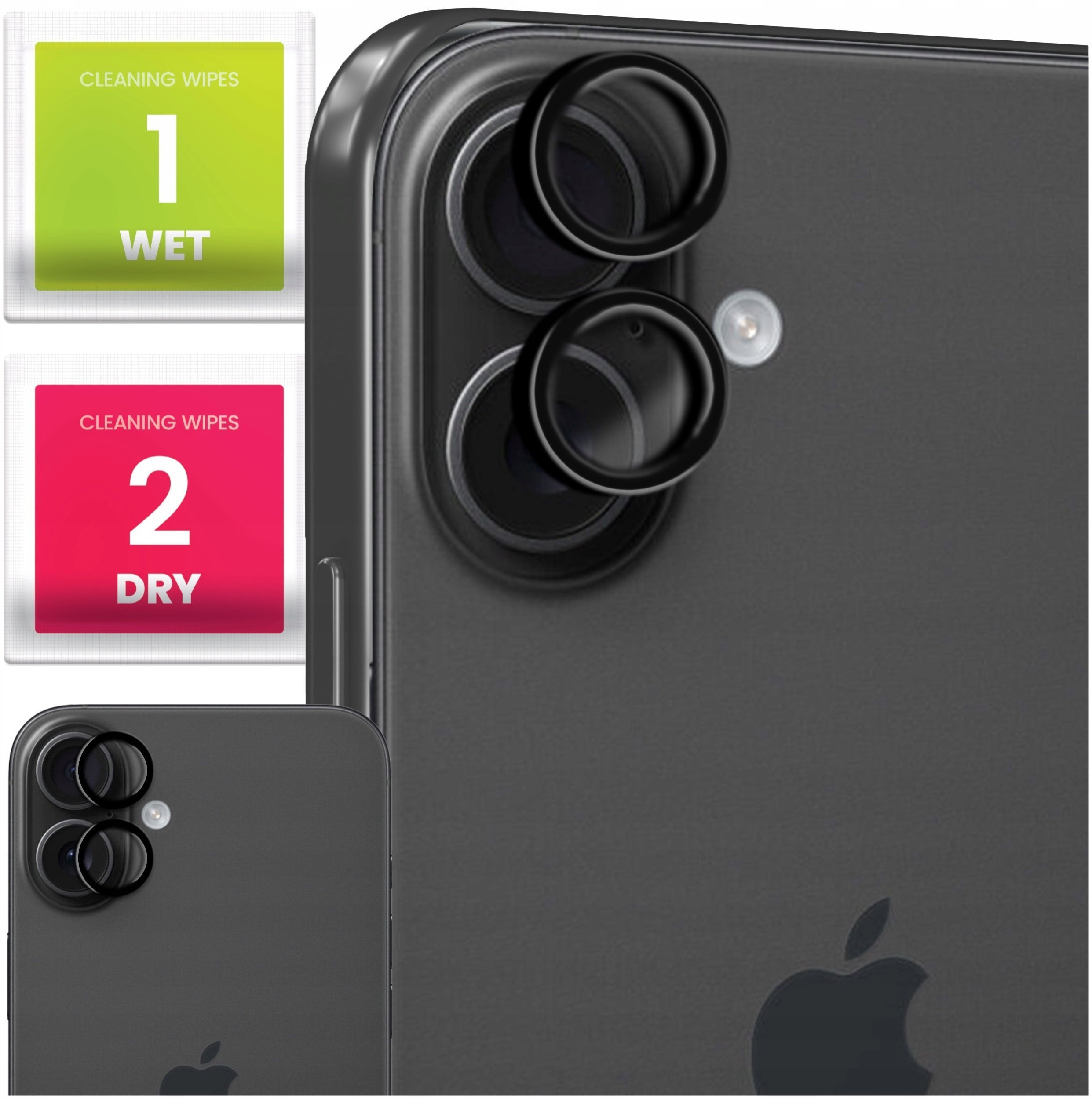 2x Szkło Na Aparat Do Apple iPhone 16 / 16 Plus Na Obiektywy, Czarne, 9H