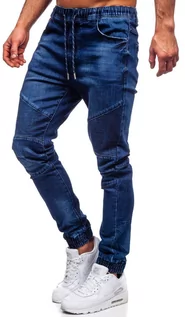Spodnie męskie - Granatowe spodnie jeansowe joggery męskie Denley 85027W0 - grafika 1