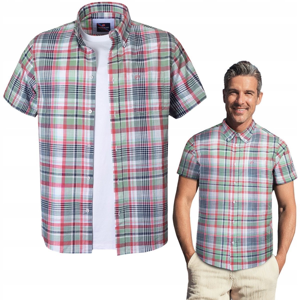 KOSZULA Męska w KRATKĘ z Krótkim Rękawem REGULAR FIT Bawełna M Pako Jeans