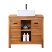 Szafki łazienkowe - Szafka łazienkowa z drewna akacjowego z pojedynczą umywalką - 90 cm - PULUKAN - miniaturka - grafika 1