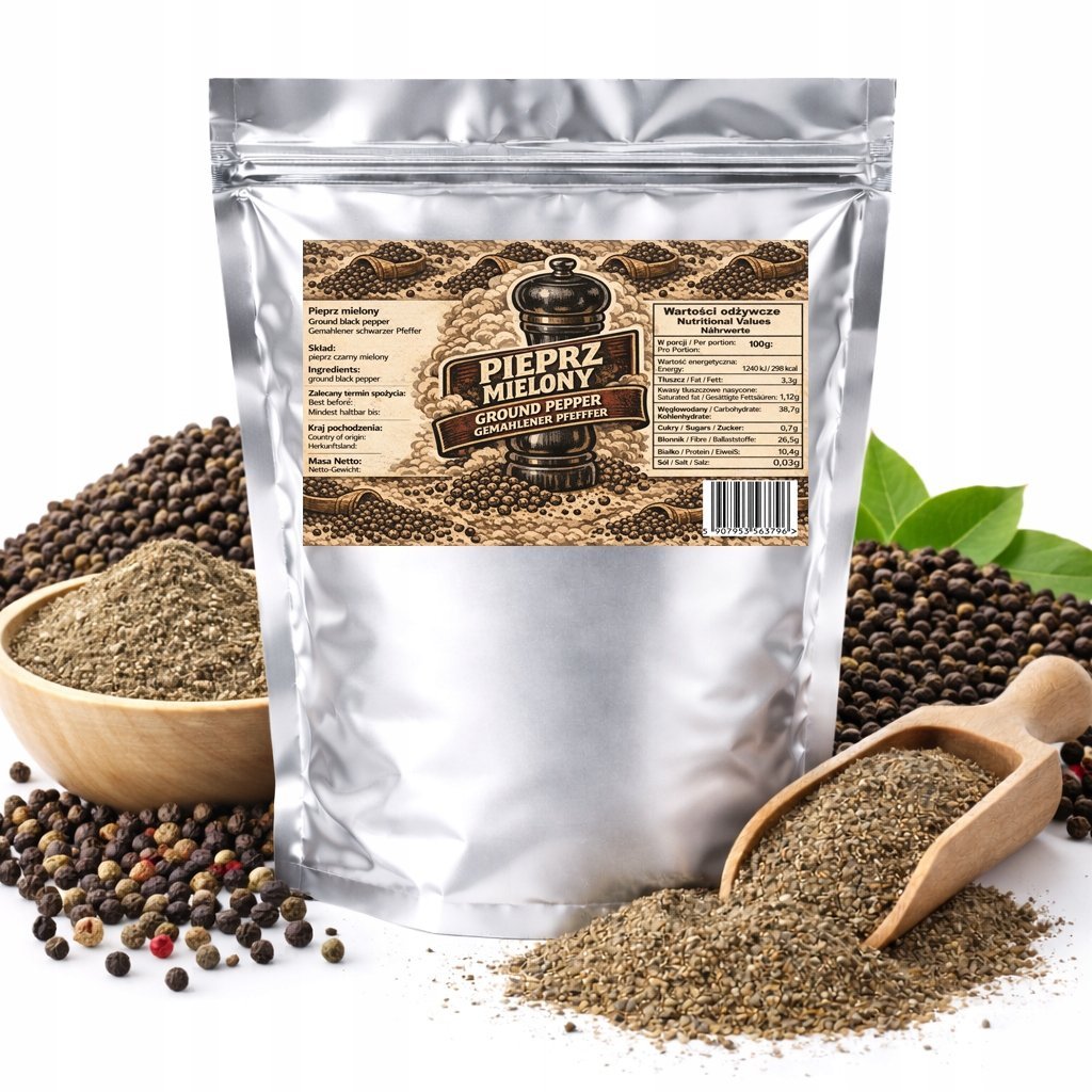 Pieprz Czarny Mielony - intensywny aromat do mięs, zup i sosów 50g