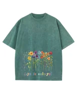 Koszulki i topy damskie - Damska koszulka oversize efekt sprania Kolorowe Kwiaty Wiosna Zielona 3XL - miniaturka - grafika 1