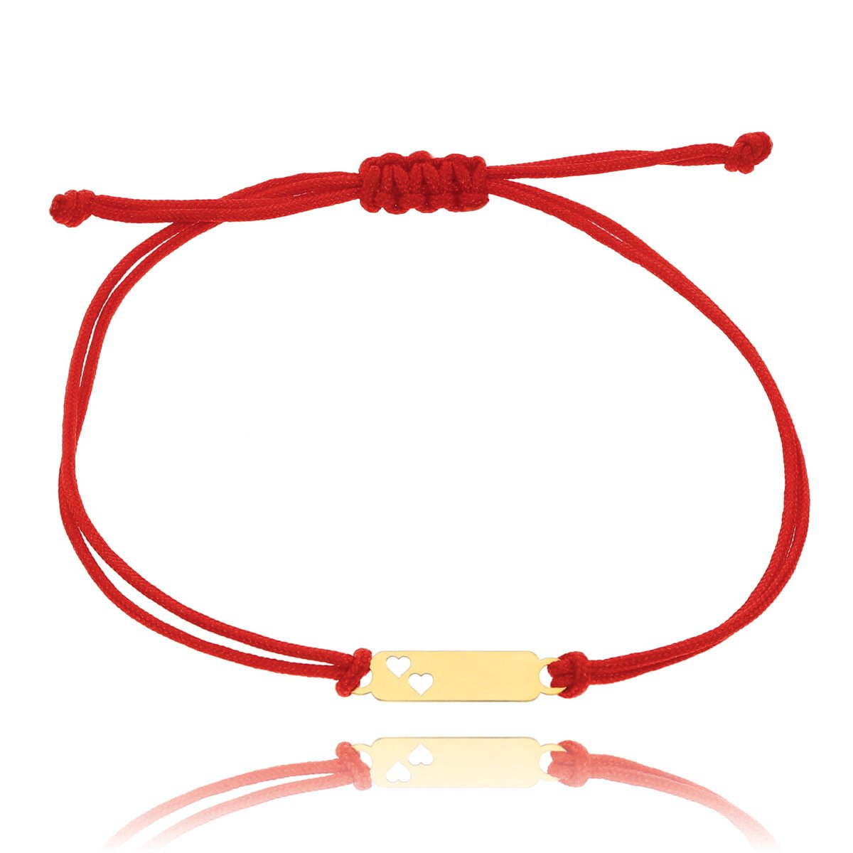 Bransoletka sznurek czerwony blaszka z sercami pr. 585