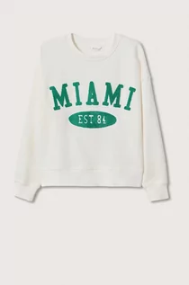 Bluzy damskie - Mango Kids Kids bluza bawełniana dziecięca Miami kolor biały z aplikacją - grafika 1