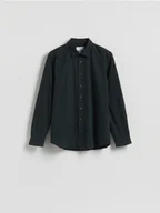 Koszule męskie - Reserved - Bawełniana koszula regular fit - ciemnozielony - miniaturka - grafika 1