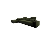 Narożniki - Narożnik z funkcją spania, USB i regulowanym oparciem Mindy XII, tkanina Verita - Ciemnozielony - Lewy - miniaturka - grafika 1