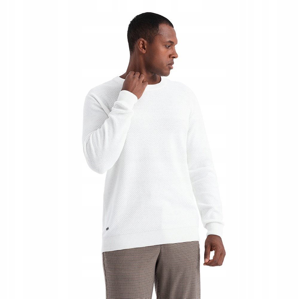 Biały męski sweter bawełniany wygodny casual Ombre OM-SWSW-0110 V1 r. XL