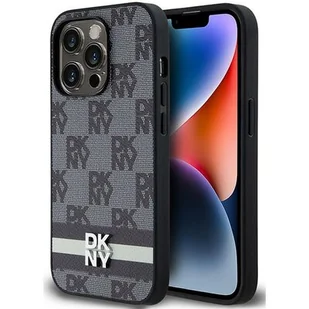 Oryginalne Etui IPHONE 14 PRO DKNY Hardcase Leather Checkered Mono Pattern & Printed Stripes (DKHCP14LPCPTSSK) czarne - Etui i futerały do telefonów - miniaturka - grafika 1