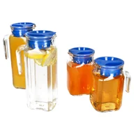 Karafki - 4x KARO & KORA dzbanek do lodówki z pokrywką niebieski 1L i 0,5L szklana karafka na sok - miniaturka - grafika 1