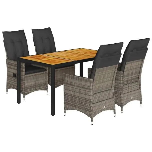 Zestaw mebli ogrodowych szary z rattanem PE, stół 150x90x75 cm, krzesła