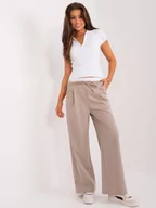 Spodnie damskie - Spodnie z materiału ciemny bezowy elegancki materiałowe palazzo nogawka szeroka - miniaturka - grafika 1