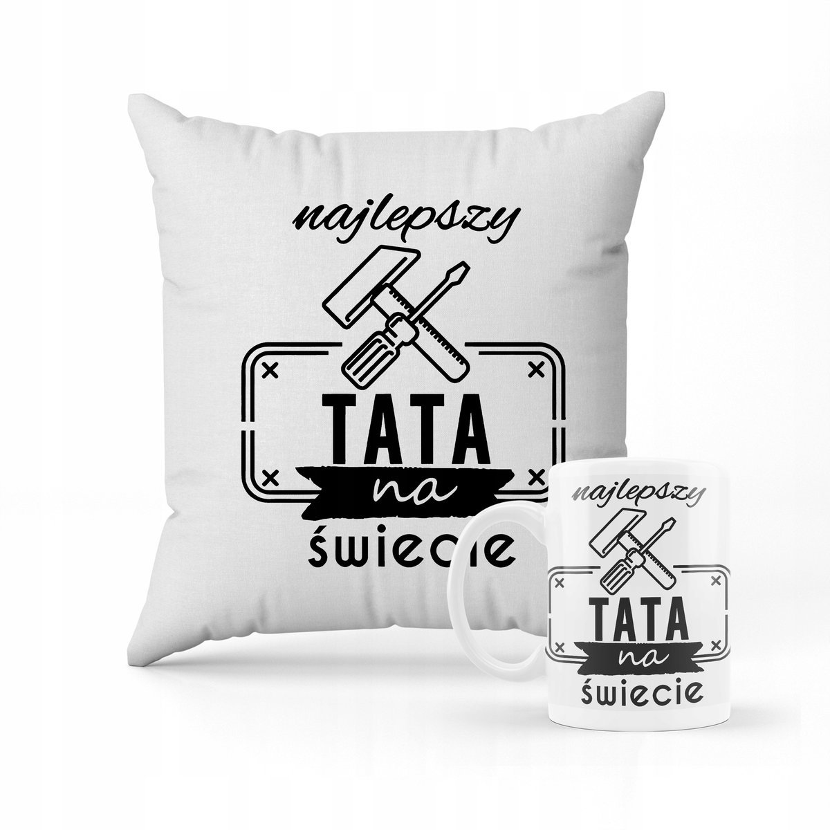 ZESTAW PODUSZKA + kubek Najlepszy tata na świecie + IMIĘ