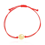 Bransoletki - Bransoletka czerwony sznurek serce w kółku złoto pr.585 - miniaturka - grafika 1