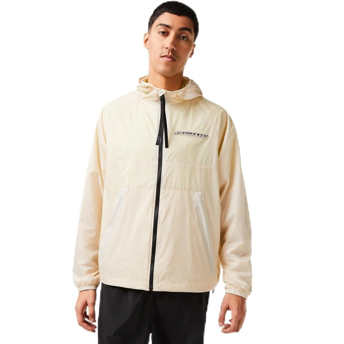Kurtka męska Lacoste przeciwdeszczowa z kapturem beżowa r. M/L