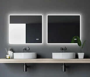 Lustro łazienkowe z oświetleniem i zegarem cyfrowym Talos Sun 80 x 70 cm - wysokiej jakości aluminiowa rama z przełącznikiem - podświetlane lustro z neutralnym białym światłem - lustro łazienkowe - Lustra - miniaturka - grafika 1