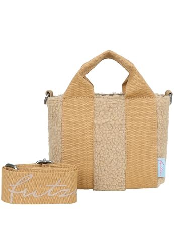 Fritzi Bini Limited Teddy Crossbody, mała wegańska torba na ramię, imitacja futra, damska torba na ramię, na festiwal miejski, z szerokim paskiem do tkania, 15,5 x 20 x 7 cm, beżowa