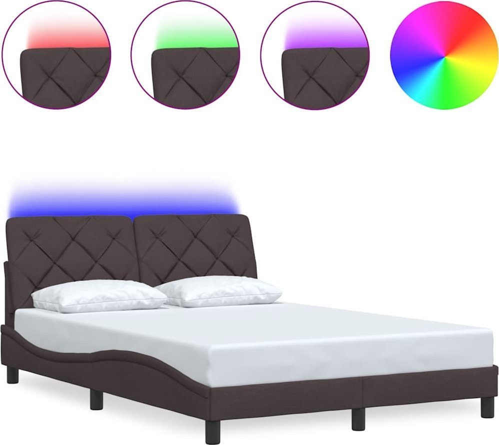 Rama łóżka z LED bez materaca Ciemny brąz 120x200 cm Tkanina