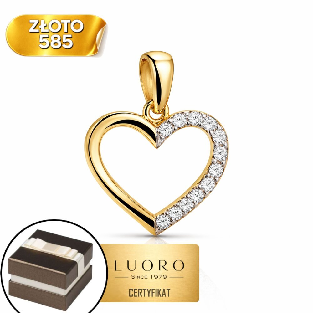 ZAWIESZKA ZŁOTA 585 14K SERCE CYRKONIE 1,3 CM ELEGANCKA KLASYKA