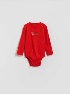 Reserved - Bawełniane body z haftem - czerwony - Skarpetki dla dzieci - miniaturka - grafika 1
