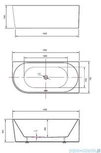 The North Bath Calia wanna wolnostojąca przyścienna prawa 150x75cm + syfon Klik-klak 6845-1501R | - Wanny z hydromasażem - miniaturka - grafika 2