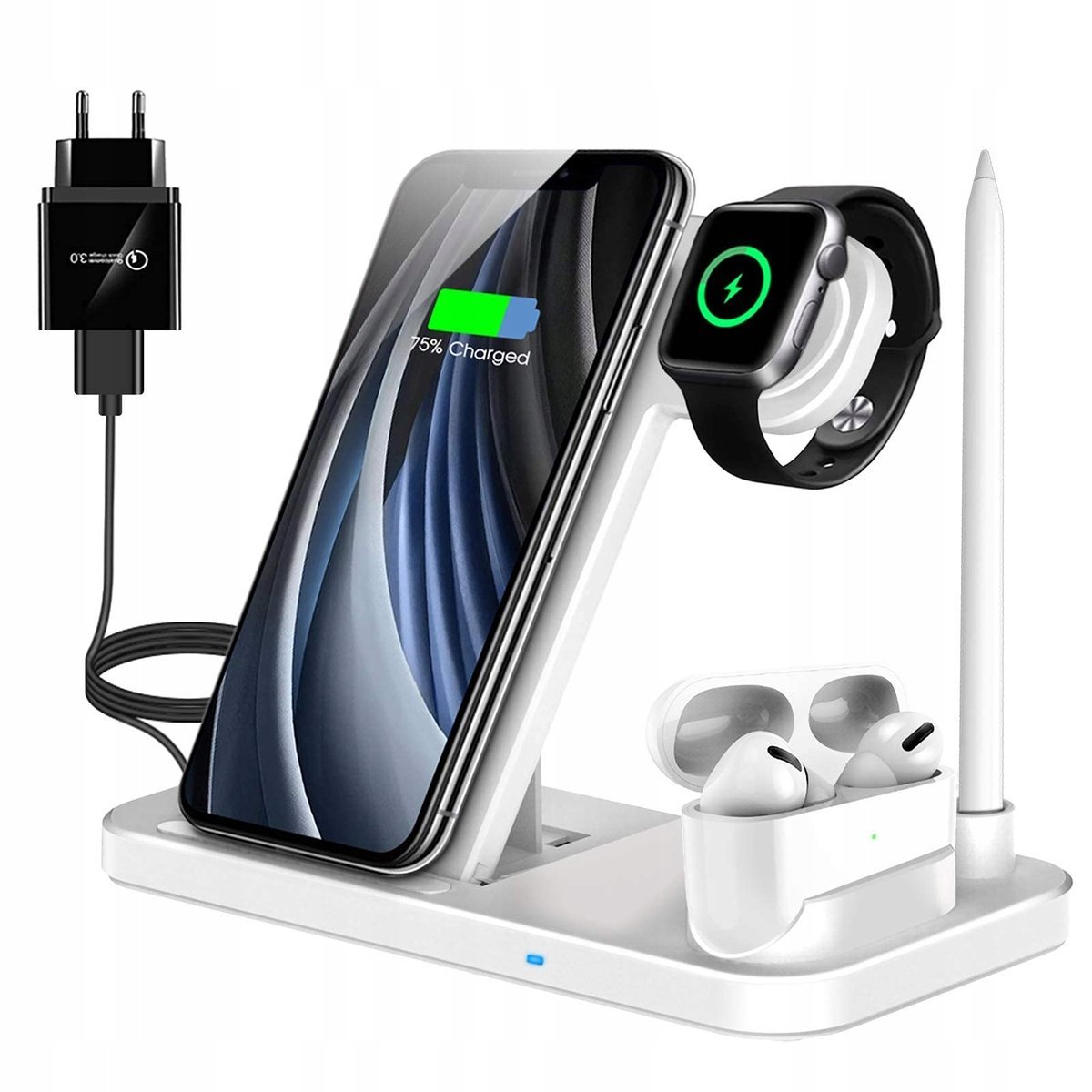 Bezprzewodowa ładowarka, indukcyjna 4 w 1 kompatybilna z iPhone Apple Watch