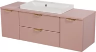 Szafki łazienkowe - Szafka łazienkowa pudrowy róż z umywalką nablatową złoty uchwyt 120 cm Magnolia Gante - miniaturka - grafika 1