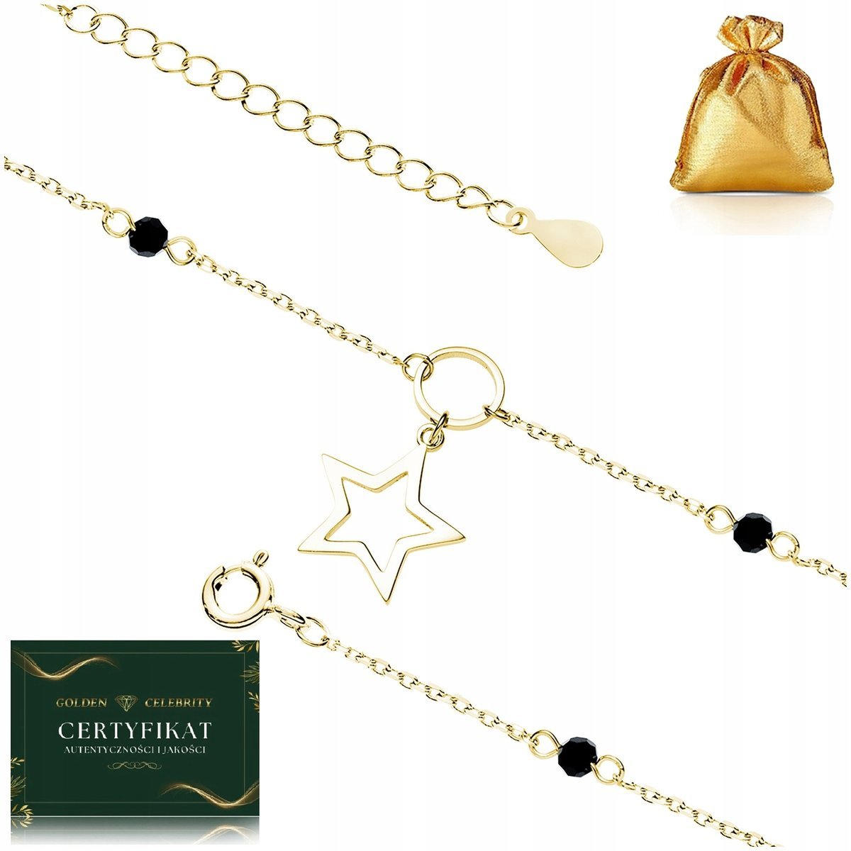 ZŁOTA BRANSOLETKA NA NOGĘ, KOSTKĘ, SREBRO POZŁACANE PR. 925/585 REGULOWANA