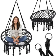 Fotele i krzesła ogrodowe - Krzesło plecione BOHO podwieszane duża huśtawka bocianie gniazdo 70 cm fotel wiszący - miniaturka - grafika 1