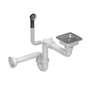 Baterie kuchenne - Odpływ zatyczkowy KWADRATOWY z syfonem 1-komorowy stal szczotkowana (GRANIT-pionowy), save space - miniaturka - grafika 1