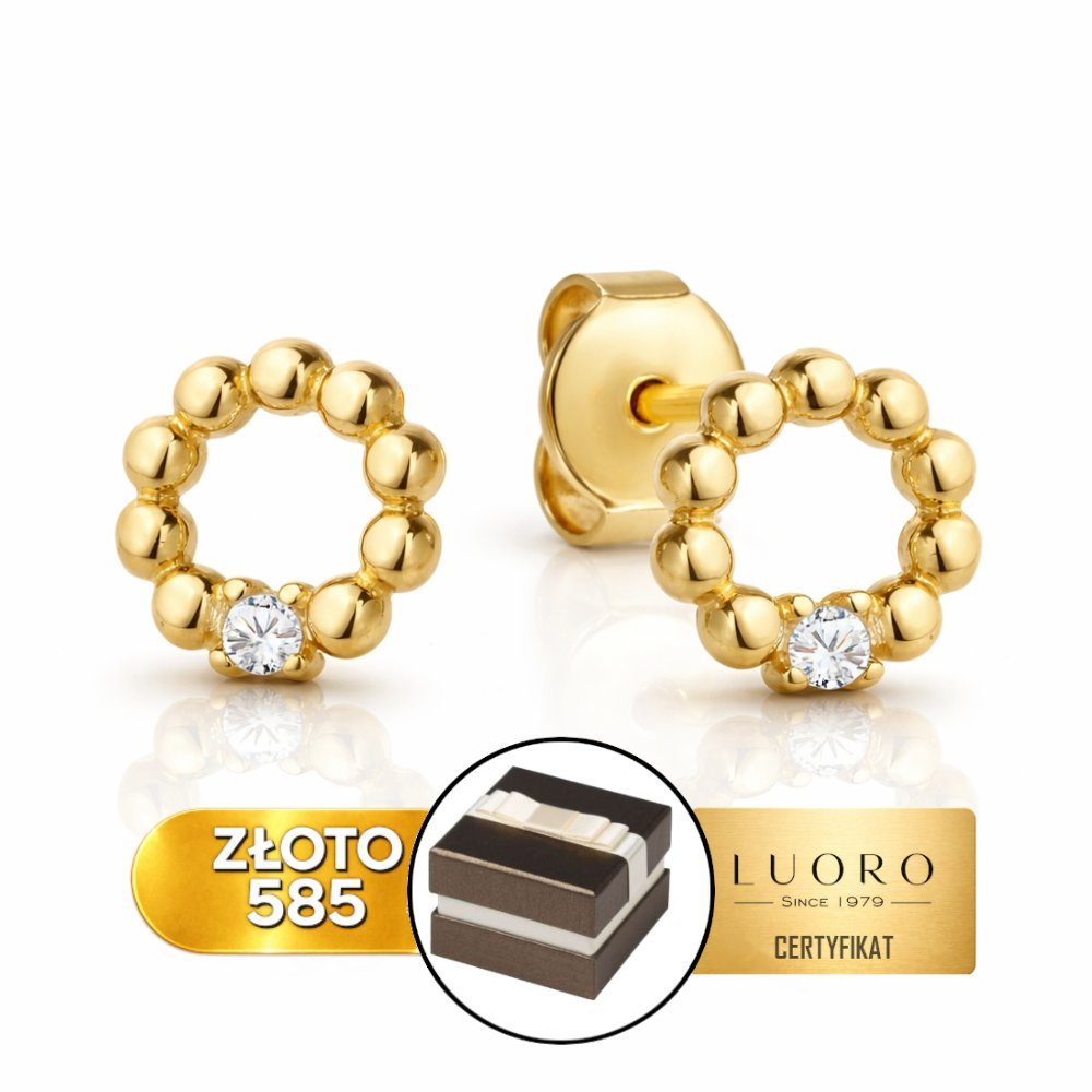 KOLCZYKI ZŁOTE 585 14K KÓŁKO Z KULECZEK CYRKONIA ŚREDNICA 0,6 CM SZTYFT