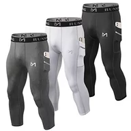 Spodenki męskie - MEETYOO Legginsy Męskie Spodnie Kompresyjne Szybkie Suche Spodnie Sportowe Długie Rajstopy do Biegania Fitness Joga, Czarny + Biały + Szary 01, M - miniaturka - grafika 1
