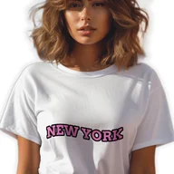 Zestawy upominkowe - BIAŁA KOSZULKA DAMSKA Krótki Rękaw NEW YORK Zabawne Wzory Rozmiar M - miniaturka - grafika 1