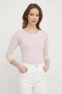 Tommy Hilfiger longsleeve bawełniany kolor różowy - Bluzki damskie - miniaturka - grafika 1
