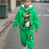 Dresy i komplety dla chłopców - TEMU Dwuczęściowy zestaw dla chłopców z nadrukiem kreskówkowego dinozaura i spodniami dresowymi, idealny na jesień i zimę, doskonały prezent dla - miniaturka - grafika 1